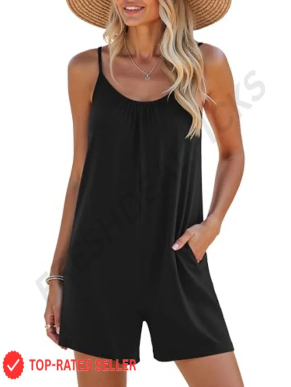 Sleeveless Stretchy Short Romper Jumpsuit with Pockets